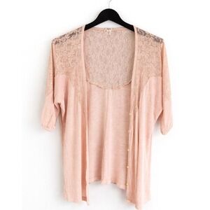Decree Womens Cardigan Shrug Top Size Medium Casual Boho Beige Lace Button fairy